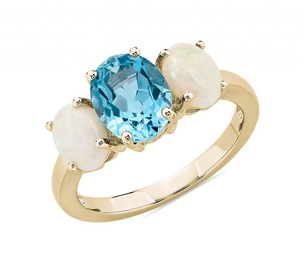 Oval Swiss Blue Topaz and Opal Ring