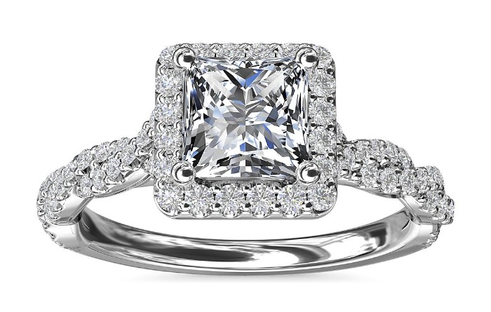 Twisted Band Halo Diamond Engagement Ring