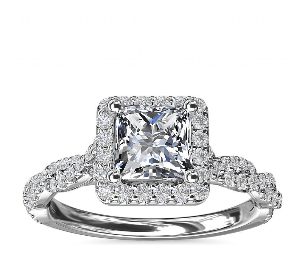Twisted Band Halo Diamond Engagement Ring