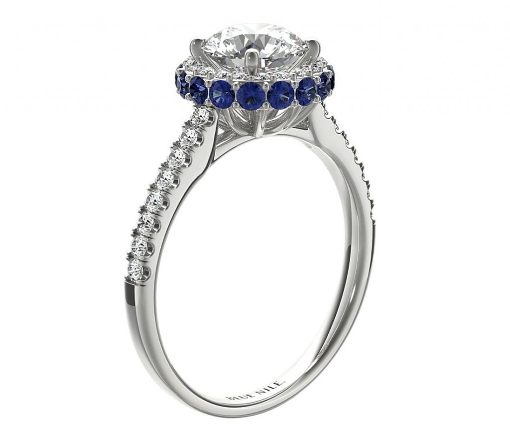 Hidden Sapphire Halo Diamond Engagement Ring