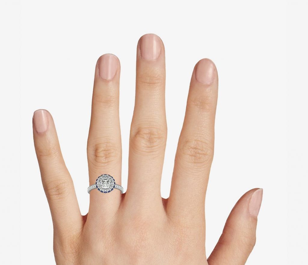 Hidden Sapphire Halo Diamond Engagement Ring